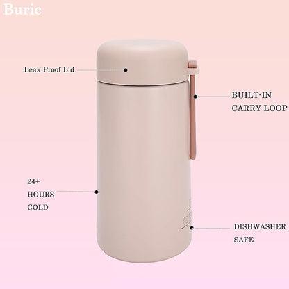9oz Water Bottle Small Double Wall Insulated Mug,304 Stainless Steel for Hot&Cold Drinks,Leak Proof Water Bottle Vacuum Insulation with Carry Handle Pink