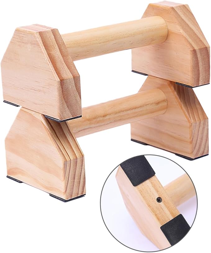 Solid Wood Push-Up Brackets and Handstand Bars, Muscle Training Device for Home Fitness, Non-Slip Calisthenics Parallettes Pair for Strength and Gymnastics Exercises
