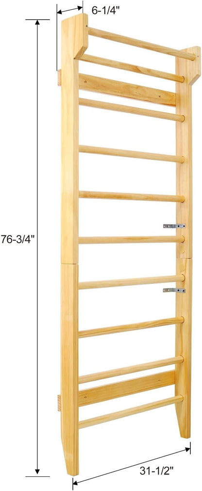 Multi-use Swedish Ladder - Gymnastics Wood Stall Bar with Wall-Mounted Pull Up Bar for Home Gym, Physical Therapy, and Versatile Workouts (76.7" x 31.5"), Natural