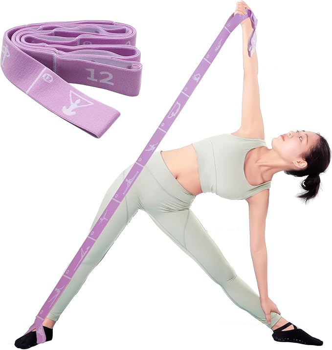 12 Loops Extra Long Yoga Stretching Band for Adults and Tall People, Adjustable Elastic Strap for Full Body Deep Stretch, Home Pilates, Ballet, Dance, Physical Therapy, Flexibility Training