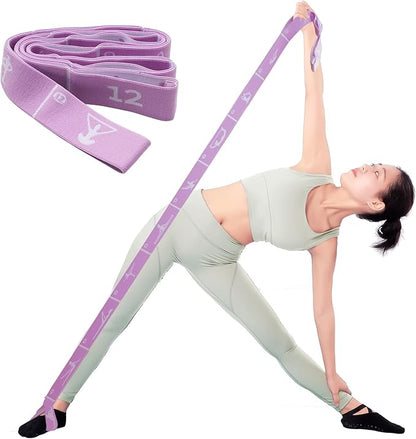 12 Loops Extra Long Yoga Stretching Band for Adults and Tall People, Adjustable Elastic Strap for Full Body Deep Stretch, Home Pilates, Ballet, Dance, Physical Therapy, Flexibility Training