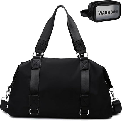 Gym Bag for Women Weekender Carry on Bags Dance Yoga Tote Travel Duffle Personal Item Bag with Wet Pocket Toiletry MakeupBag for Men Sport Trips Hospital Black