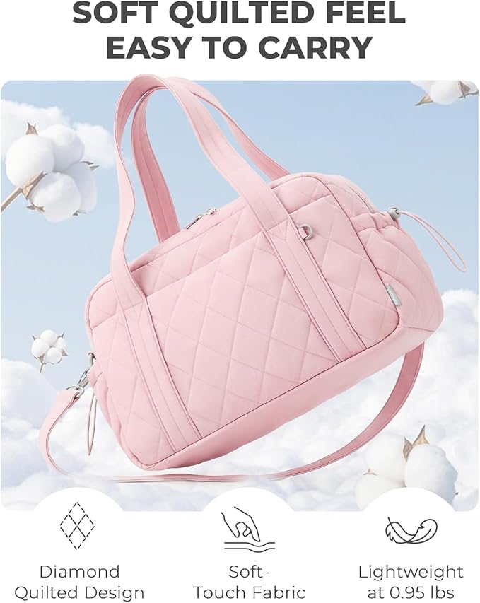 Percover Women Gym Bag with Toiletry Organizer Pouch, Quilted Workout Duffle with Compartments for Daily Fitness & Yoga, Locker-Friendly Soft Carry, Blush Pink