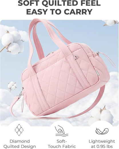 Percover Women Gym Bag with Toiletry Organizer Pouch, Quilted Workout Duffle with Compartments for Daily Fitness & Yoga, Locker-Friendly Soft Carry, Blush Pink