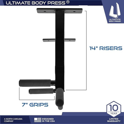 Ceiling Mount Pull Up Bar with Reversible Risers for 16 and 24 Inch Joists with Optimum Grip Spacing by Ultimate Body Press