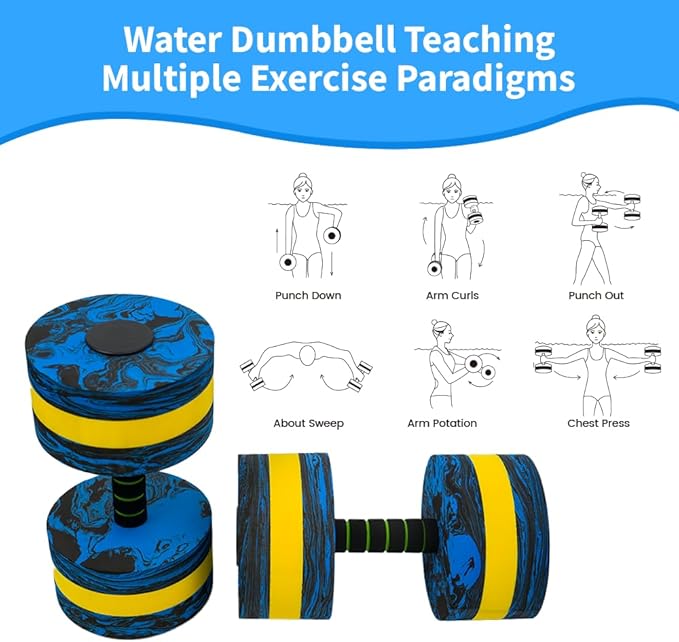 Aquatic Exercise Dumbbell Set of 2 for Water Aerobics, High-Density EVA-Foam Water Weights, Pool Fitness Equipment for Unisex Adults