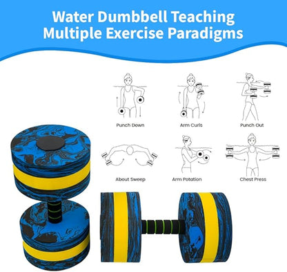 Aquatic Exercise Dumbbell Set of 2 for Water Aerobics, High-Density EVA-Foam Water Weights, Pool Fitness Equipment for Unisex Adults