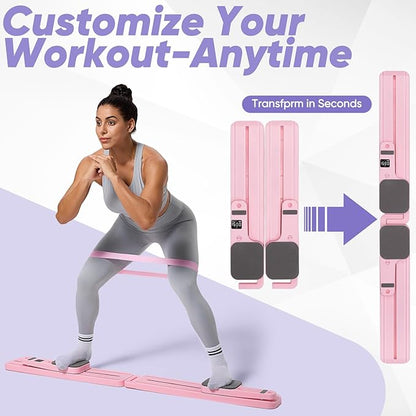 Portable Pilates Reformer Set for Women, Multi-Functional Pilates Exercise Board with Resistance Bands for Home Workouts, Core Strengthening, Toning, Abdominal Sculpting, Full-Body Fitness(Pink)