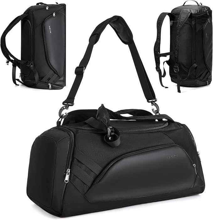 Gym Bag for Men Women, 40L Travel Duffle Sports Duffel Bag Lightweight Gym Weekender Overnight Backpack with Shoe Compartment & Wet Pocket Black