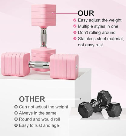 15LB 20LB 30LB 40LB 50LB Adjustable Dumbbell Set Free Weights Dumbbells Set for Women Men Hand Weights Sets Adjust Dumbbell Weight Sets for Home Gym Exercise Workout Strength Training Equipments