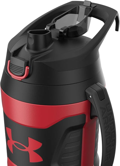 Under Armour Half Gallon Water Bottle Insulated, 64oz Insulated Water Bottle with Handle, Fence Hook, Leak Resistant, for Baseball, Football & More, Red/Black
