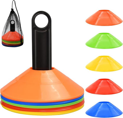 25/50/100pcs Disc Cones, Agility Soccer Cones with Carry Bag and Holder, Soccer Cones for Sports Training, Football, Soccer, Basketball, Coaching, Practice Equipment, 5 Color