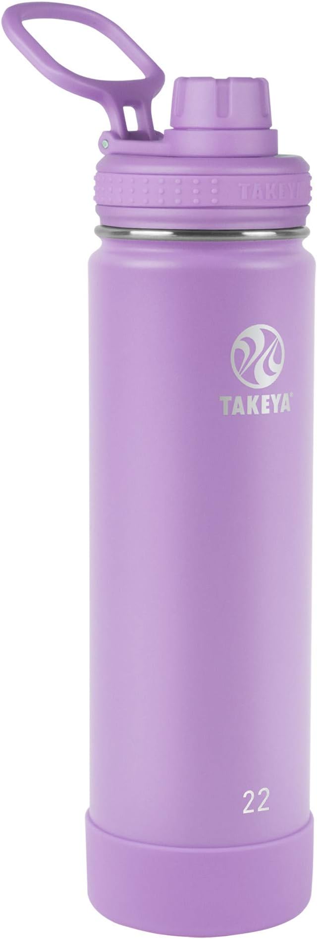 Takeya Actives Stainless Steel Water Bottle, Insulated Spout Lid, Keeps Drinks Cold 24 Hrs, Leakproof, Durable, Dishwasher Safe, Ideal for Gym, Travel, Fits Most Cup Holders, 22 oz/Lilac