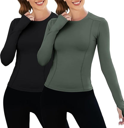 Loovoo Women Workout Shirts 1/2/3 Pack Athletic Compression Tee Dry Fit Yoga Gym Basic Tops