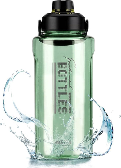 Half Gallon/64oz Water Bottle With Handle, 2L Leak proof BPA Free Fitness Sports Water Jug, Ensure You Drink Enough Water Daily for Gym and Outdoor Sports(Green)
