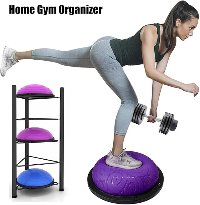 Ball Storage Holder Black 5-Tiers Half Yoga Ball Balance Trainer Holder, Heavy Duty Corner Upright Half Exercise Ball Storage Rack for Workout Room, Home Gym & Fitness Class