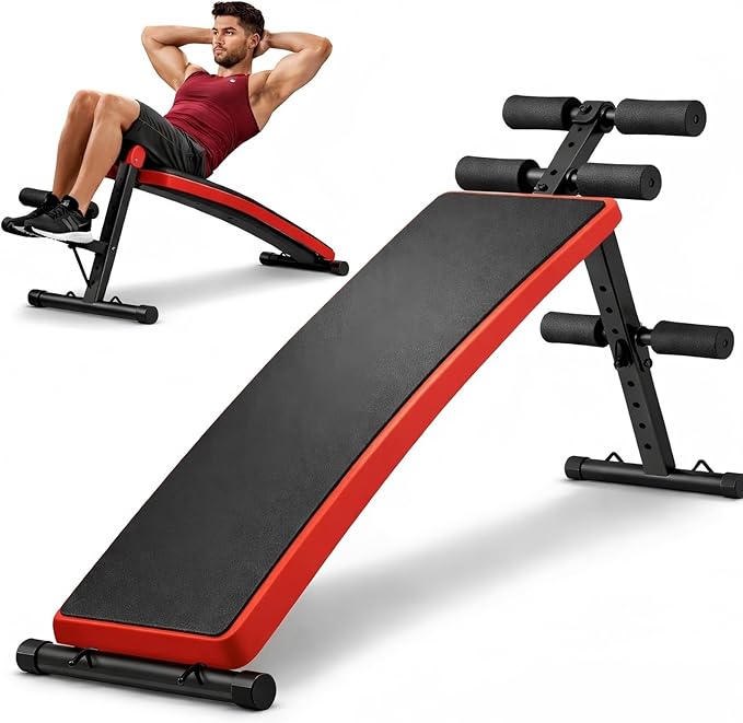 Adjustable Decline Ab Bench for Home Gym, Heavy-Duty Sit Up Bench with Extended Backrest, Multi-Angle Core Training & Decline Bench Press, Foldable Weight Bench Supports up to 440 lbs