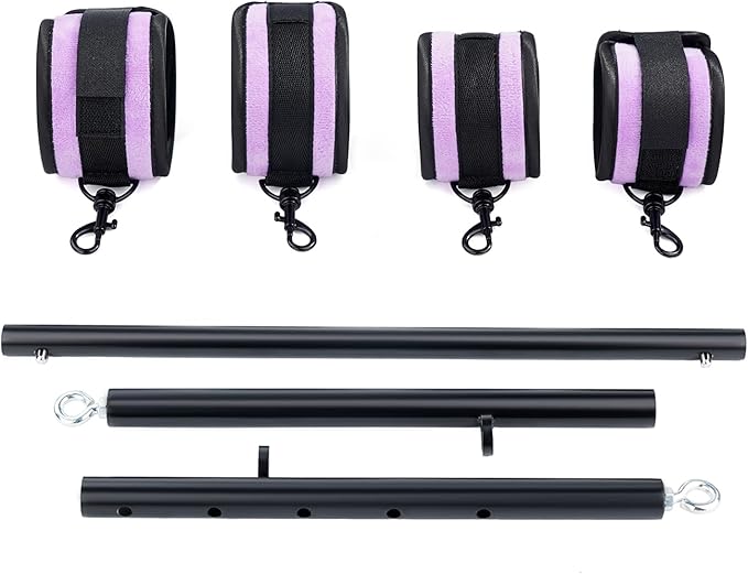 Heavy Duty Stainless Steel Expandable Spreader Bar with 4pcs PU Black--Pink Skull Pattern Detachable Adjustable Straps,Workout Bar for Home Indoor Gym Training Kit