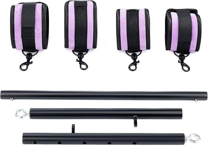 Heavy Duty Stainless Steel Expandable Spreader Bar with 4pcs PU Black--Pink Skull Pattern Detachable Adjustable Straps,Workout Bar for Home Indoor Gym Training Kit