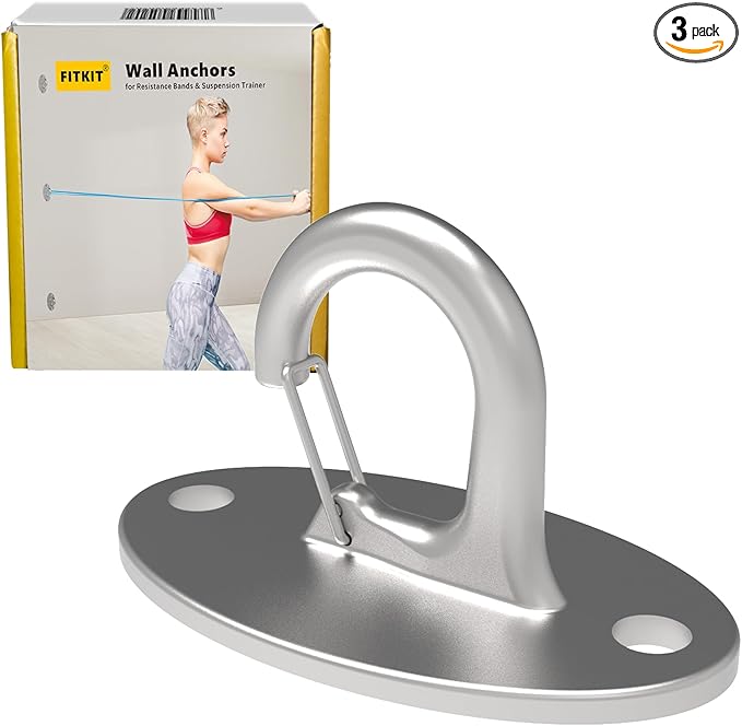 FITKIT 3-Pack Resistance Band Wall Anchors, 304 Stainless Steel No Weld Wall Mount for Exercise Bands & Suspension Straps, Strength Training Spring Snap Hooks for Gym Home Exercises