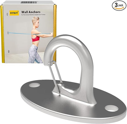 FITKIT 3-Pack Resistance Band Wall Anchors, 304 Stainless Steel No Weld Wall Mount for Exercise Bands & Suspension Straps, Strength Training Spring Snap Hooks for Gym Home Exercises