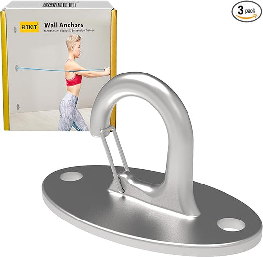 FITKIT 3-Pack Resistance Band Wall Anchors, 304 Stainless Steel No Weld Wall Mount for Exercise Bands & Suspension Straps, Strength Training Spring Snap Hooks for Gym Home Exercises