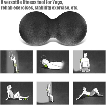EPP Yoga Foam Roller Massage Ball Set High Density Muscle Recovery Tool for Yoga Rehabilitation Stability Exercises Black Color 30x15cm 11.8x5.9inch (24x12cm Double Balls)
