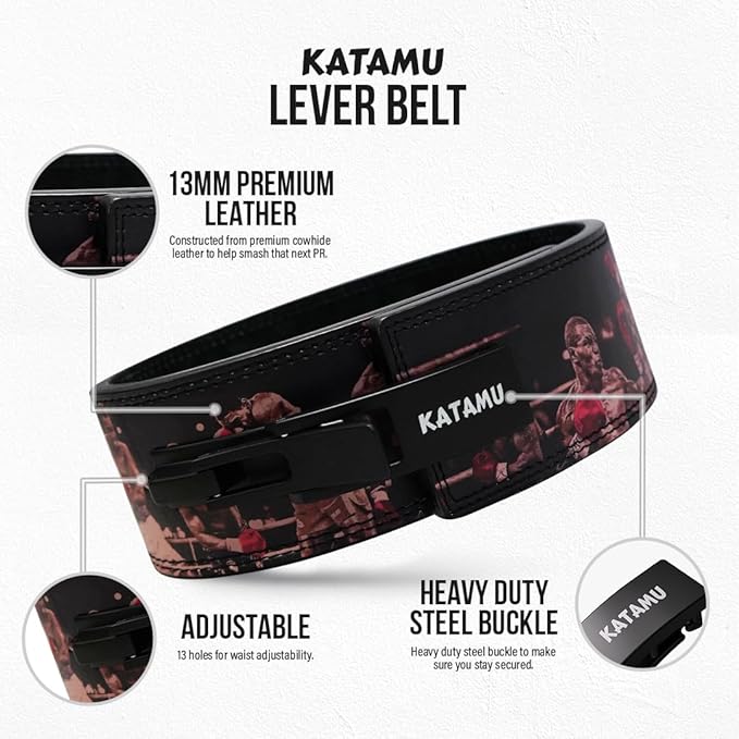 Katamu Premium Leather Lever Weightlifting Belt – Secure Steel Lever, Powerlifting Support for Deadlifts, Squats & Heavy Lifts - Lift More, Look Good
