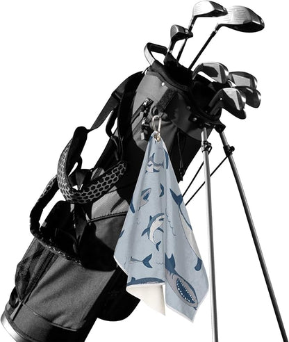 Golf Towel Ocean Sea Shark Pattern,Golf Towel for Bag Quick Dry Microfiber Golf Accessories for Yoga,Gym,Workout,Fitness,15" x 24"