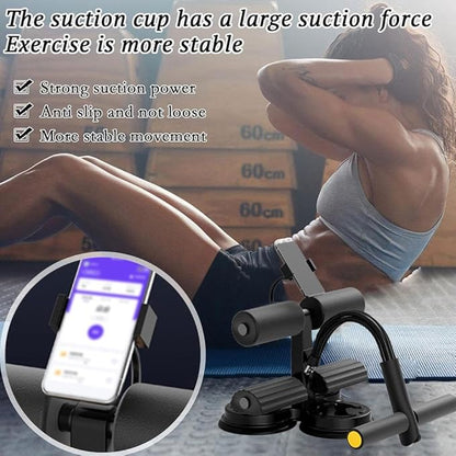 Sit Up Bar Floor - Portable Abs Exercise Equipment with 700kg Strong Suction Cups, Auto-Counting, Adjustable Height Home Workout Ab Master Assistant with Phone Holder & Drawstring Resistance
