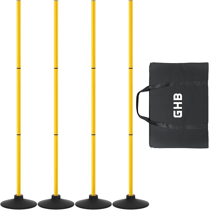 GHB Agility Poles 4 Pack 50" Sports Soccer Training Poles,Detachable Speed Training Equipment Football Accessories with Rubber Base