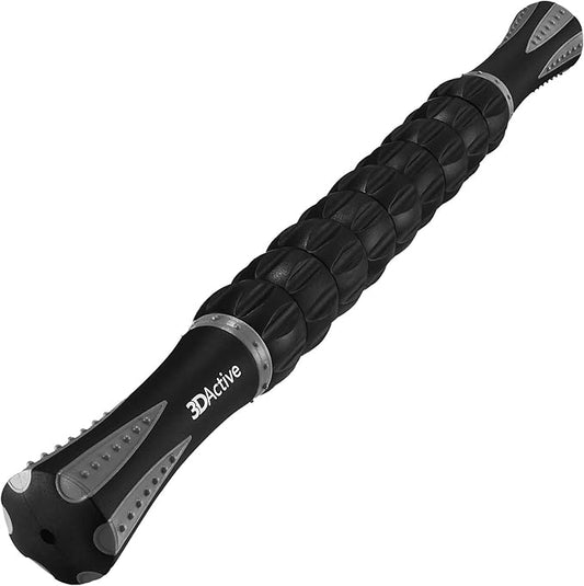 3DActive Massage Roller Stick for Muscle Recovery, Deep Tissue & Trigger Point Massage Muscleroller for Athletes for Post-Workout Recovery, Relieve Cramps & Release Muscle Tension - Gray