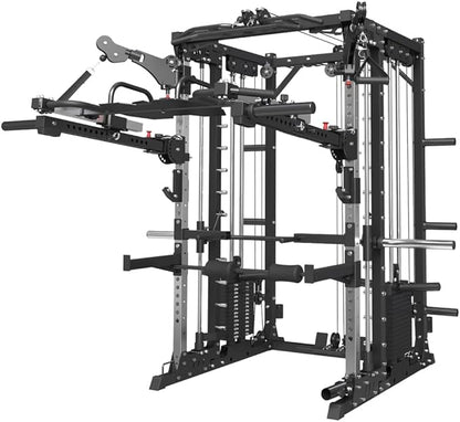 FAGUS Commercial Smithe Machine with Dual Weight Stacks, Power Cage Squat Rack with Lever Arm & Leg Press Attachment, Multi-Function Linear Bearing Cable Crossover Machine for Home Gym