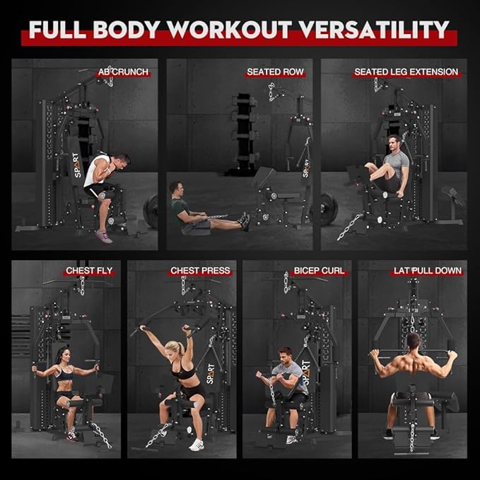 SPART Home Gym Station,Multifunctional Home Gym Workout Equipment,with 160LBS Weight Stack for Leg Press & Chest Fly, All in One Exercise Equipment Full Body Strength Training with Pulley System