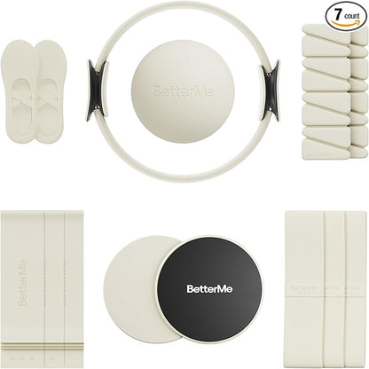 BetterMe Pilates Studio Kit – Pilates Ring, Pilates Ball, Resistance Bands & Sliders – Complete Pilates Equipment Set for Women – Home & Studio Pilates Workout Kit