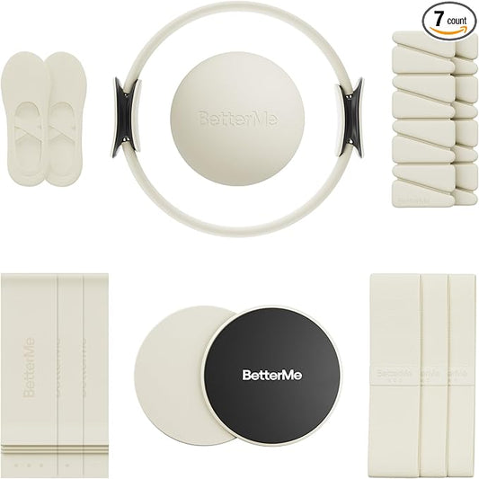 BetterMe Pilates Studio Kit – Pilates Ring, Pilates Ball, Resistance Bands & Sliders – Complete Pilates Equipment Set for Women – Home & Studio Pilates Workout Kit