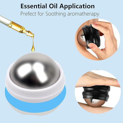 Cold Massage Roller Ball, Stainless Steel Massage Ball for Cold & Heat Therapy Relief, Ice Ball Roller for Muscles Deep Tissue, Free Rolling Removable Gel Ball for Pain Relief