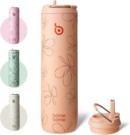 BOTTLE BOTTLE Insulated Water Bottle 24oz with Straw Lid and Handle for Sports Travel Gym Stainless Steel Water Bottles Double-Wall Vacuum Metal Leak Proof BPA-Free