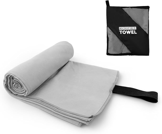 Camping Towel XL Size Microfiber Quick Dry for Men Women Hiking Beach Swimming Pool Travel Body Hot Yoga Mat Towels(Light Grey, 1 Pack XL)