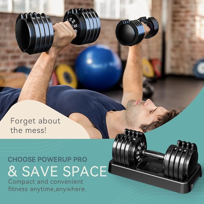 25/55lb Pair Adjustable Dumbbell Set, Adjustable Dumbbells Set of 2, 5 in 1/10 in 1 Free Weights Dumbbells Set with Anti-Slip Texture Handle, Weight Set For Home Gym Suit both Men and Women