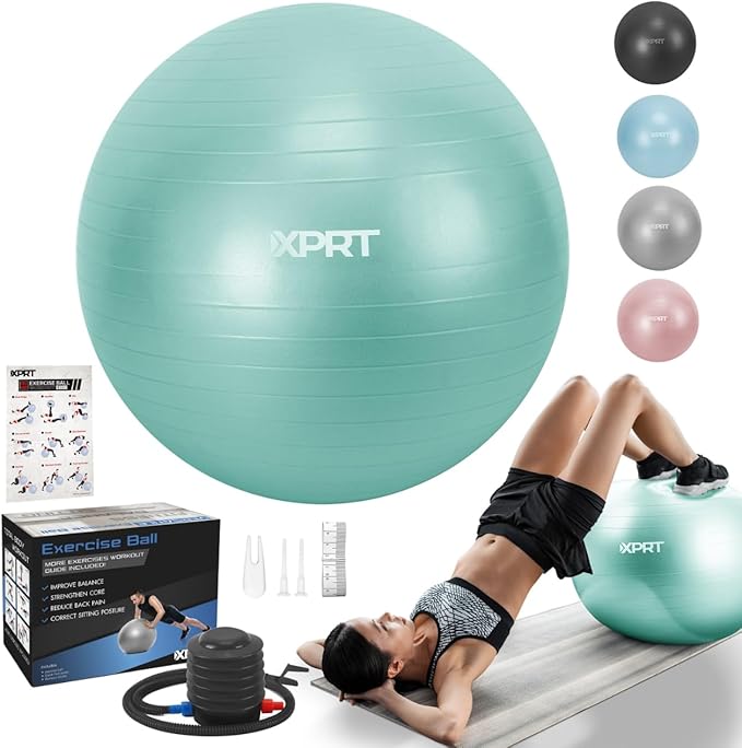 XPRT Fitness Exercise Ball (55/65/75cm) - Yoga Ball for Home Gym Workout, Physical Therapy, Balance, Stability Training - Office Ball Chair with Quick Pump (5 Colors)