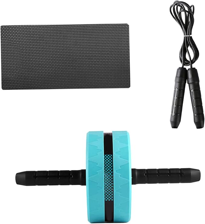 VOSAREA Ab Roller Wheel Fitness Exercise Wheel Set with Knee Pad and Jump Rope, Quiet Abdominal Roller for Core Strength Training, Blue and Black, Home Gym Calisthenics Equipment