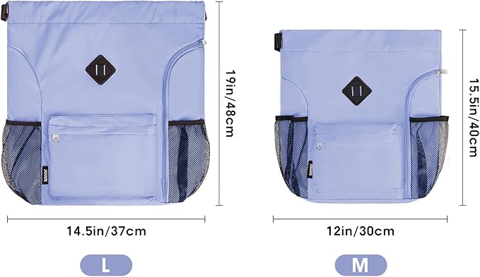 WANDF Drawstring Backpack Sports Gym Bag with Shoes Compartment, Water-Resistant String Backpack Cinch for Women Men (Small,Light Blue)