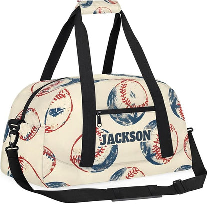 Personalized Baseball Gym Duffel Bags for Kids Boys with Custom Name Sport Travel Bags for Training Overnight Weekender, Beige