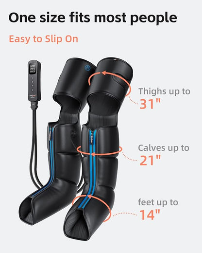 SHINE WELL Leg Massager with Heat and Compression for Circulation and Pain Relief, Full Foot & Leg Air Compression Machine for Athletes, Sequential Compression Boots Device for Post Workout Recovery