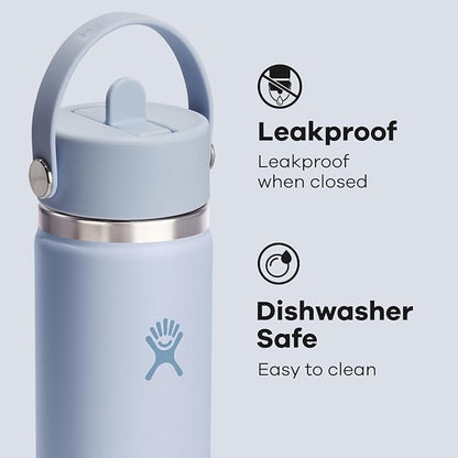Hydro Flask Water Bottle - Insulated Stainless Steel - Wide Mouth Flex Straw Lid, Non Spill, Leakproof and Refillable in 24 Oz Surf Blue