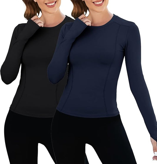 Loovoo Women Workout Shirts 1/2/3 Pack Athletic Compression Tee Dry Fit Yoga Gym Basic Tops