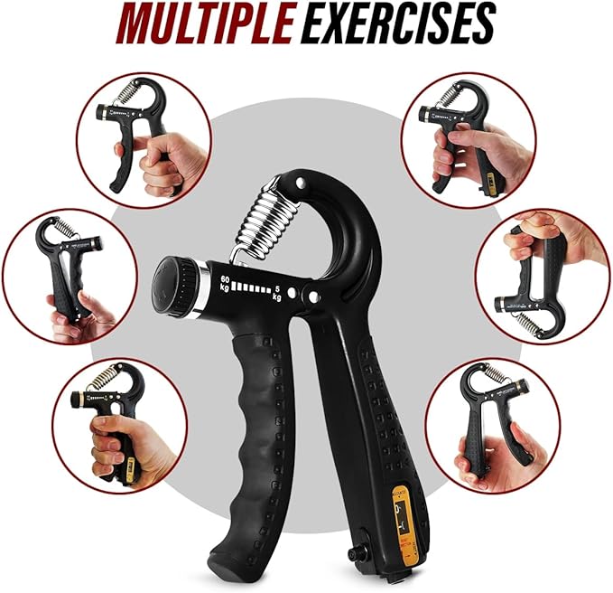 Hand Grip Strength Trainer with Adjustable Resistance 10-130lbs (4.5-59kg), Forearm Hand Grip Strength Exerciser for Muscle Building, Injury Recovery, and Therapy Stress Relief, Black