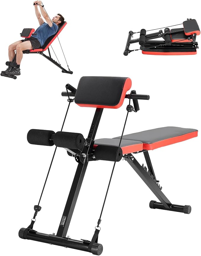 VEVOR Multi-Functional Weight Bench for Full Body Workout, Roman Chair Hyperextension Bench, Adjustable & Foldable Equipment for Back Arm Core Ab Workout, Sit Up Exercise Machine for Home Gym