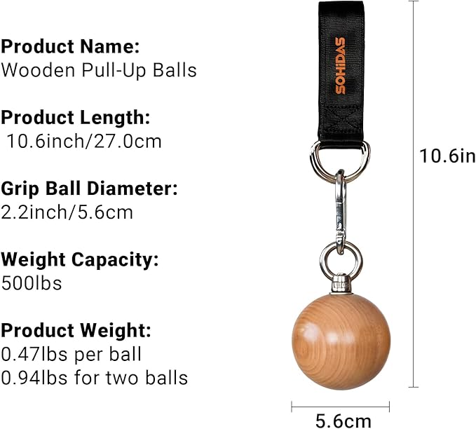 Wooden Pull Up Balls Grips Hand Grips Strength Trainer Exerciser for Chin Up Bar, Kettlebell, Barbell Home Gym Workout Equipment Rock Climbing Grips for Strength Training Max Load 500lbs